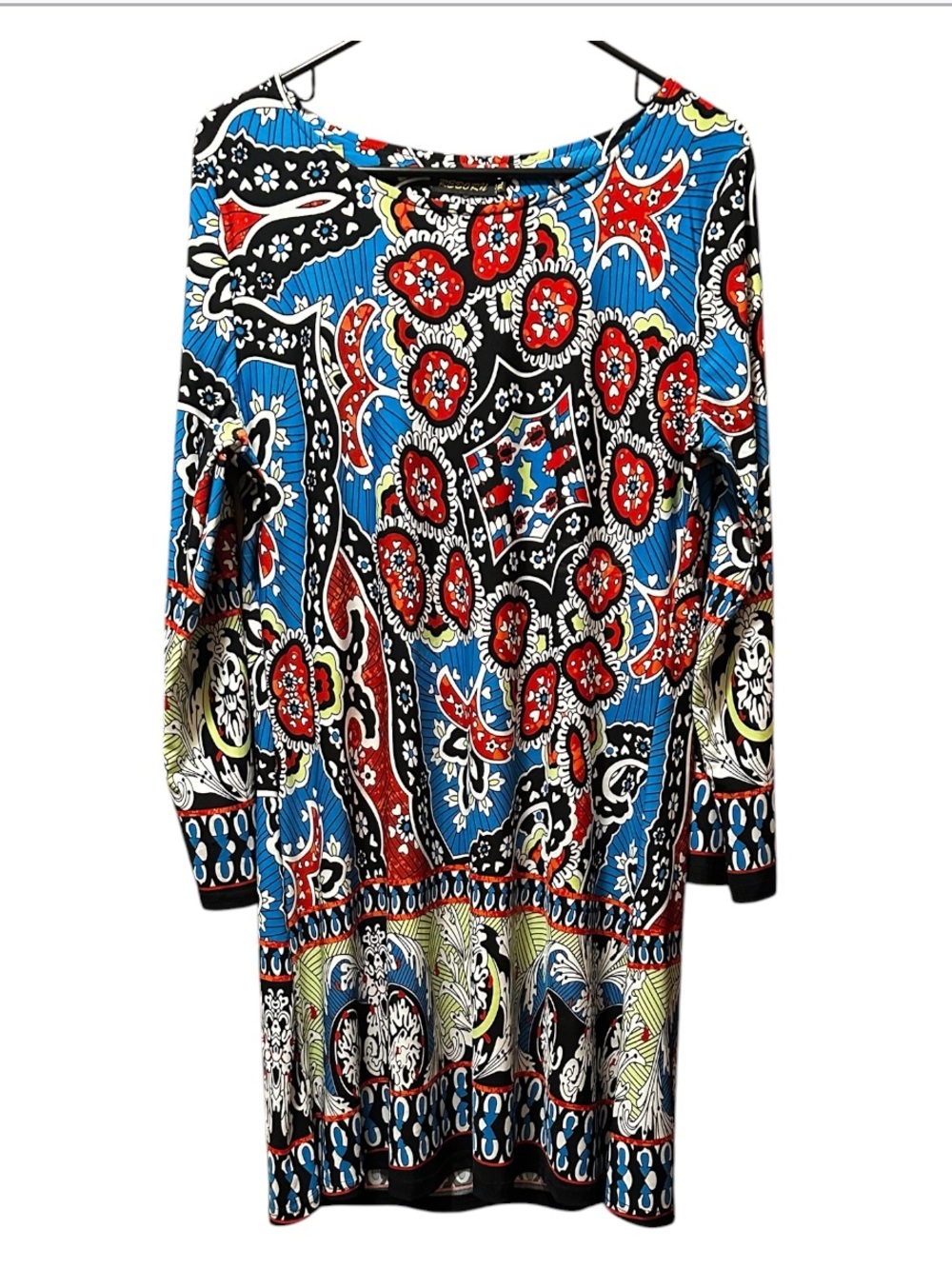 Reborn Blue Red Black Multi-Pattern Long Sleeve Dress